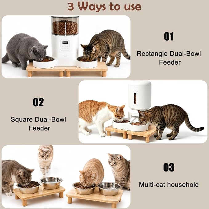 SZEE 2 Pcs Cat Food Stand, Elevated Pine Wood Cat Feeder Stand | Raises Feeder/Bowl by 2 3/8", for Dual-Bowl Automatic Cat Feeder Stand & Bowls