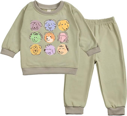 Toddler Baby Cute Dog Puppy Long Sleeve Sweatshirt Top Jogger Pants Set Cute Fall Winter Clothes Set