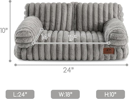 Hollypet Fluffy Dog Cat Bed Pet Couch Beds Plush Soft Warming Washable Puppy Bed for Small Medium Dogs and Large Cats, Dark Gray, 24" L x 18" W x 10" Th