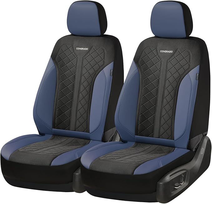 Coverado Seat Covers Front Seats, Leather Automotive Seat Covers 2-Pack, Mesh Breathable Auto Seat Protectors, Driver Seat Covers Universal Fit for SUV, Truck, Vans, Sedan