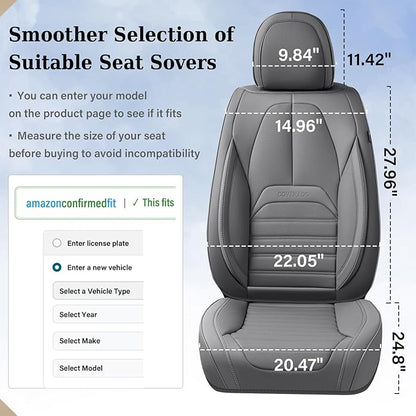 Coverado Car Seat Covers Full Set, Gray Seat Covers for Cars, Automotive Seat Covers, Waterproof Nappa Leather Front Seats and Back Car Seat Protector, Universal Fit for Most Cars SUV Trucks