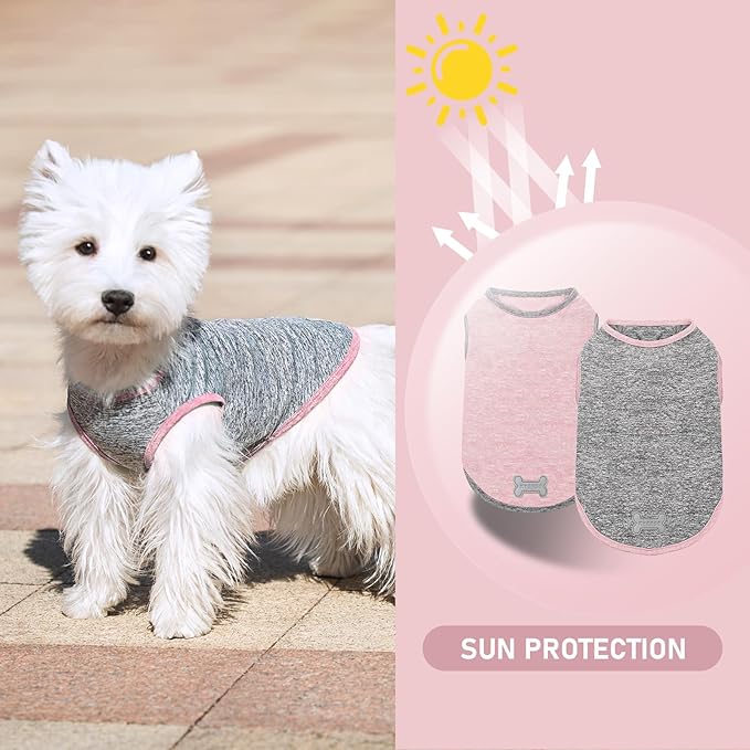 KYEESE 2Pack Dog Shirt, Lightweight Sun Protection Sleeveless Dog T Shirts for Small Dogs Girl, Breathable Pet Reflective Tank Top Summer Dogs Clothes for Outdoor Walking, Pink+Grey, L