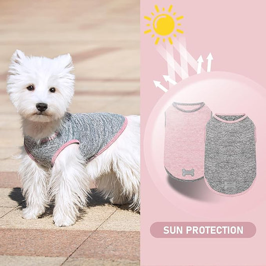 KYEESE 2Pack Dog Shirt, Lightweight Sun Protection Sleeveless Dog T Shirts for Large Dogs Girl, Breathable Pet Reflective Tank Top Summer Dogs Clothes for Outdoor Walking, Pink+Grey, 3XL
