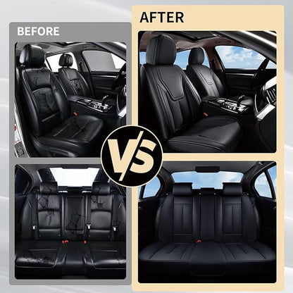 FLORICH Seat Covers, Black Car Seat Cover Full Set, Luxury Faux Nappa Leather Automotive Seat Protectors, Car Seat Cushions Universal Fit for Most Sedans SUVs Trucks - Black
