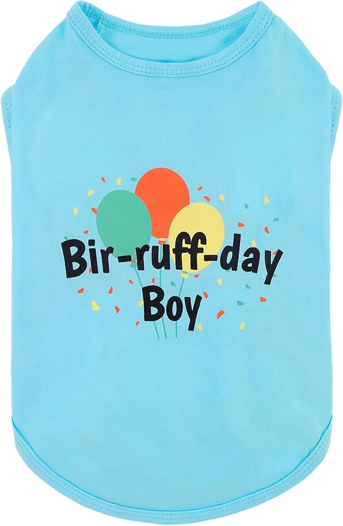 Fitwarm Birthday Boy Dog Shirt, Bir-Ruff-Day Boy Funny Dog Clothes for Small Dogs Boy, Pet Birthday Outfit, Cat Tshirt, 100% Breathable Cotton, Aqua Blue, XS