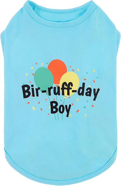 Fitwarm Birthday Boy Dog Shirt, Bir-Ruff-Day Boy Funny Dog Clothes for Small Dogs Boy, Pet Birthday Outfit, Cat Tshirt, 100% Breathable Cotton, Aqua Blue, XL