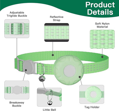 Cat Tracker,No Monthly Fee GPS Trackers for Cats,Pet Tracker Work with Apple Find My App(iOS Only),Real-Time Location Tracking,Cat Tracker GPS Collar with Safety Elastic Buckle-LightGreen