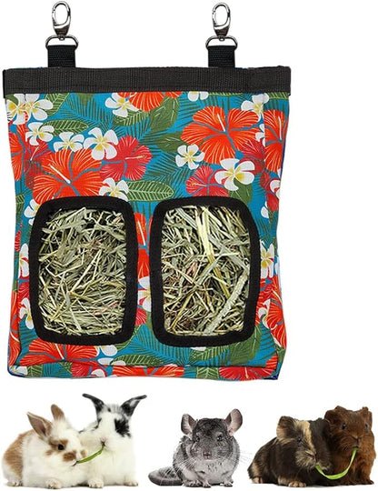 Guinea Pig Hay Feeder, Hanging Rabbit Hay Feeder Bag for Guinea Pigs Bunnies Chinchillas. Big Flowers