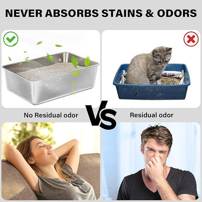 Stainless Steel Litter Box, High Sided Large Metal Cat Litter Boxes Easy Clean, Non Stick and No Smell, Suitable for Adult Cat