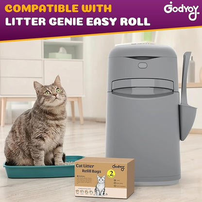 Cat Litter Refill Bags Compatible with Genie Easy Roll Litter Bin, Long Lasting Cat Bag, 7-Layer Odor Control, Leak-Proof & Easy-Tear Design, Extra Waste Refills Bag 2 Rolls - 50 Bags