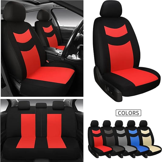 Tapha Universal Car Seat Covers Full Set - Front and Rear Split Bench, Easy to Install, Breathable and Washable Universal Interior Covers for Auto, SUV, Sedan, Van, Airbag Compatible, Black & Red