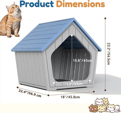 Cat Litter Box Enclosure, Hidden Covered Litter Box Furniture with Air Holes, Resin Outdoor Cat House Weatherproof, Wide Opening Design for Easy Cleaning, Blue