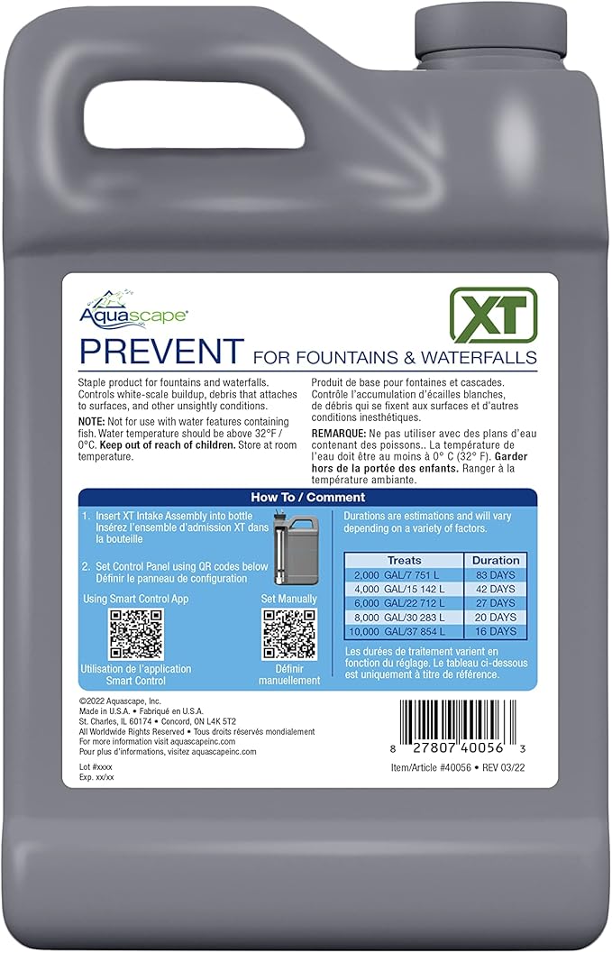 Aquascape Prevent Water Treatment for Smart Fountain Dosing System XT, 64 oz. / 1.89L, 40056