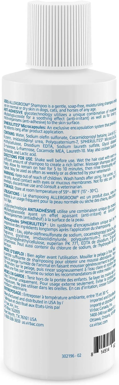 Virbac ALLERGROOM® Shampoo For Dogs, Cats & Horses (8 oz) - For Normal or Dry Skin