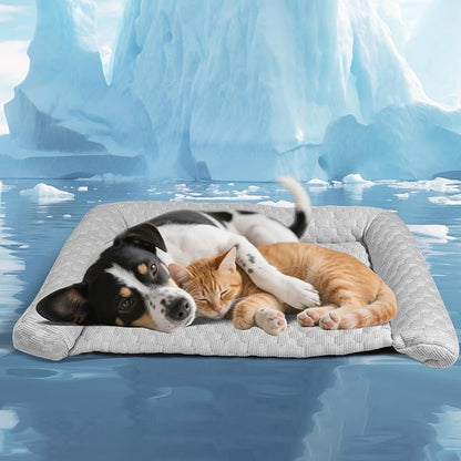 Cooling Mat - Thicken Pad for Small Dog & Cat, Ultra-Comfortable & Machine Washable | Foldable Design Mat for Dogs, Crates & Indoor Use (Grey, M 24''*14'')