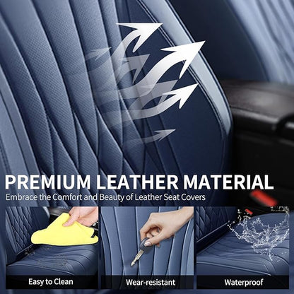 FLORICH Leather Car Seat Covers Full Set, Luxury Automotive Seat Cover, Waterproof Car Seat Covers Front and Back Seats for Most Cars - Blue
