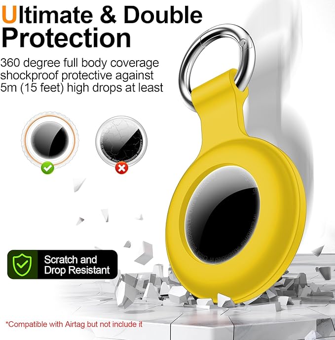 1|2|4Pack for Apple AirTag Holder,for Air Tag 2nd &1st Genaretion,Waterproof GPS Tracker Air Tag Keychain with Cover Anti-Scratch Silicone for Air-Tag Case for Pets,Kids,Bags,Luggages-Yellow
