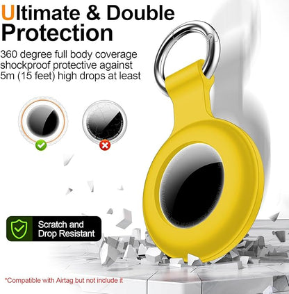1|2|4Pack for Apple AirTag Holder,for Air Tag 2nd &1st Genaretion,Waterproof GPS Tracker Air Tag Keychain with Cover Anti-Scratch Silicone for Air-Tag Case for Pets,Kids,Bags,Luggages-Yellow