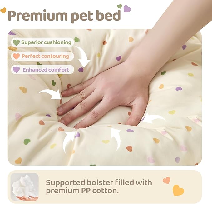 Jiupety Cat Bed for Indoor Cats Dog Beds for Small Dogs Removable Washable Small Dog Beds Pet Beds with Slip-Resistant Bottom Ruffled Puppy Beds with Pillow,Beige 24"x20"