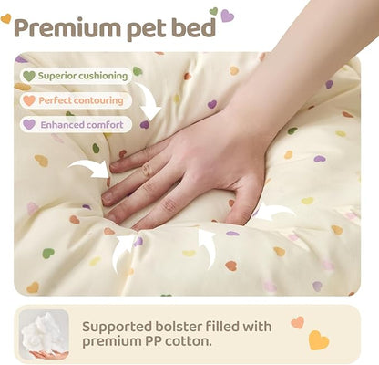Jiupety Dog Beds for Medium Dogs Cozy & Soft Cat Bed Removable Washable Cat Bed with Slip-Resistant Bottom Pet Beds with Pillow, Beige 30"x24"