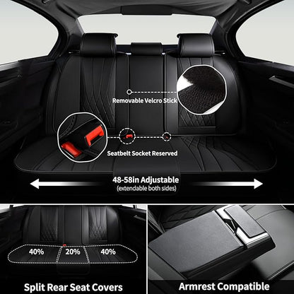 FLORICH Car Seat Covers Full Set, Black Seat Covers for Cars, Waterproof Front and Rear Car Seat Protectors, Universal Fit for Most Cars Sedans Trucks SUVs - Black