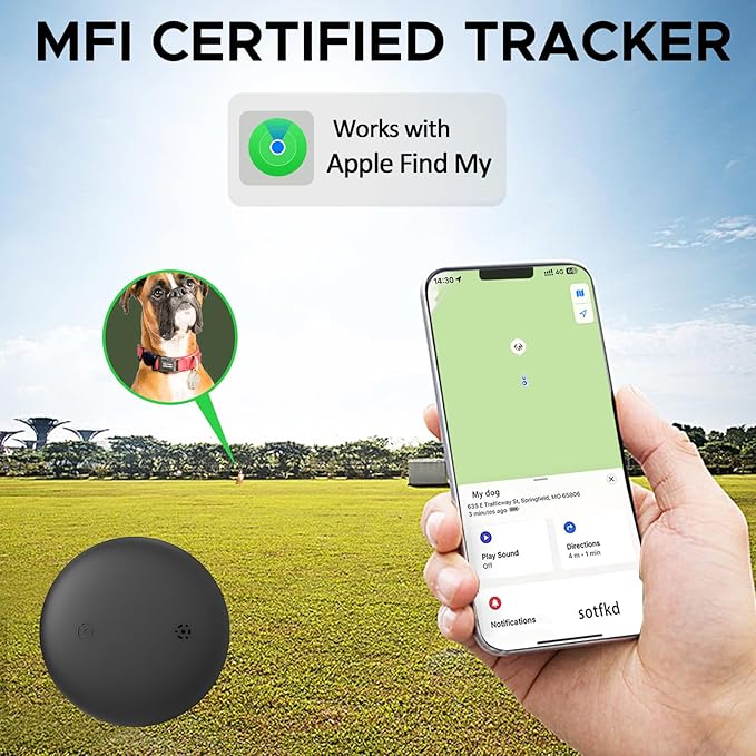 GPS Tracker for Dogs, Mini GPS Cat Tracker, IPX8 Waterproof GPS Trackers for Cats with Holder, No Monthly Fee, Work with Apple Find My(iOS Only), Smart Trackers for Dogs-Black-3