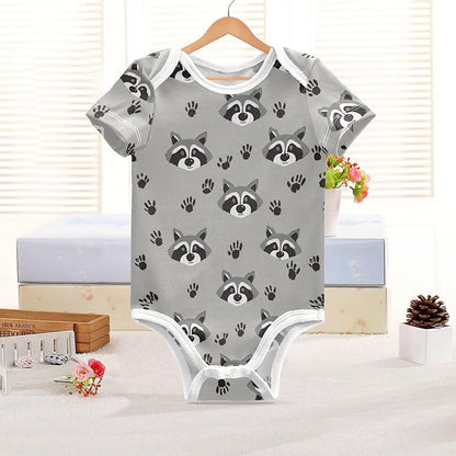 Bright Emotions Raccoons Baby Short Sleeve Bodysuits Romper Unisex Infant Outfit Wrapping Clothes for Boy Girl kids 3M