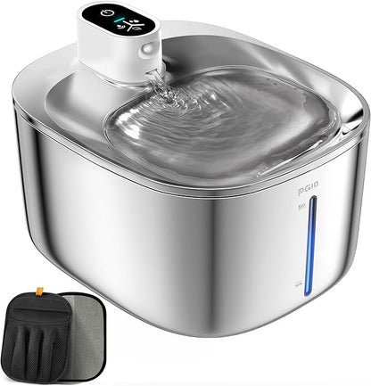 Wireless Cat Water Fountain Stainless Steel,4.5L Cordless Pet Fountains for Dringking,4000mah Battery Operated Cat Water Pountain,Automatic Dog Dispenser w Pet Hair Remover Gloves