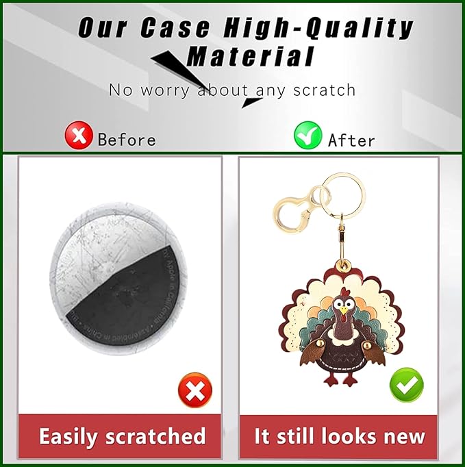 BORKUANA Leather Keychain Holder Case Compatible with AirTag,Cute Protective Cover with Keyring