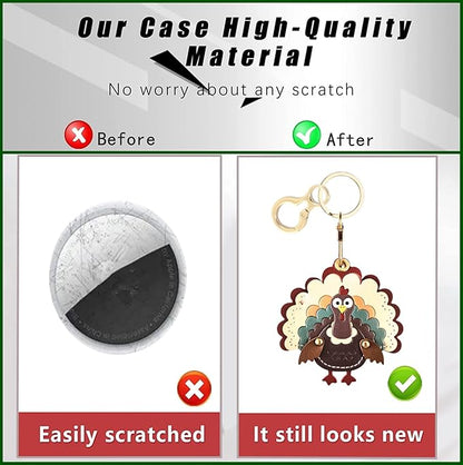BORKUANA Leather Keychain Holder Case Compatible with AirTag,Cute Protective Cover with Keyring