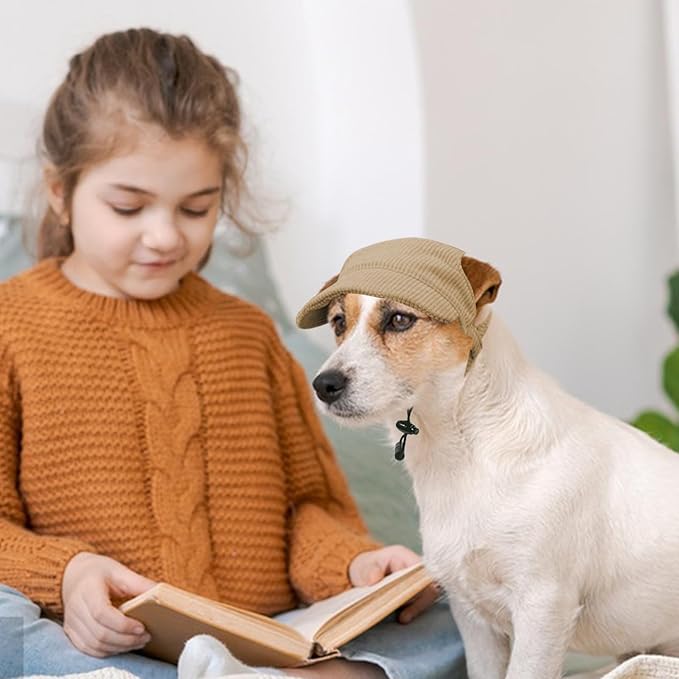 Dog Baseball Cap, Dog Cat Summer Beach Visor Hat with Ear Holes, Adjustable Puppy Sunbonnet Headdress (Brown, X-Small)