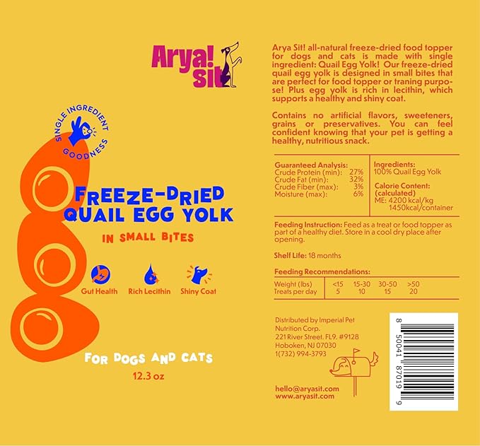 Arya Sit! - Freeze-Dried Single Ingredient Dog Treats and Food Topper (Egg Yolk)