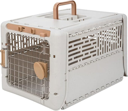 SportPet Designs Collapsible Small Pet Travel Carrier (Tan), Hard-Sided Kennel for Small Dogs, Puppies, Cats, Kittens, Animals up to 25lbs, Washable Home & Outdoor Pet Crate, 24.5"L x 16.5"W x 16"H