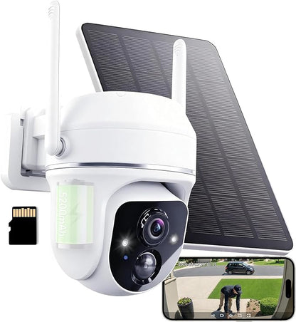 Goalake 3MP Solar Security Camera – Wireless Outdoor PTZ with 360°View, AI Motion Detection, 2-Way Talk, Spotlight & Siren, IP65 Weatherproof, Cloud/Up to 512GB SD Storage (Pre-Inserted a SD Card)