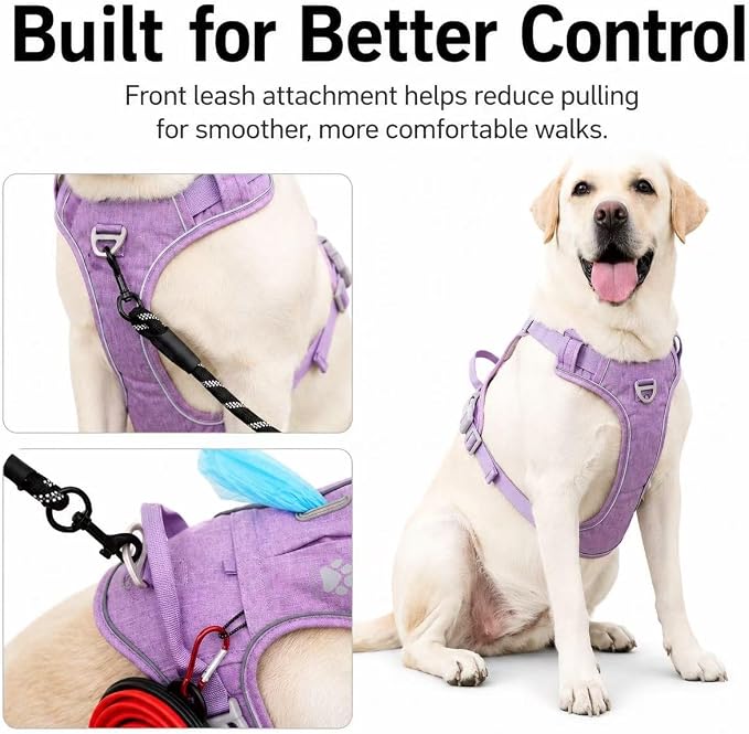 No Pull Dog Harness with Built-in Hidden AirTag & GPS Tracker Holder, Reflective Adjustable Escape-Proof Vest Harness for Small & Medium Dogs (Purple, XL)