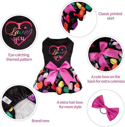 CuteBone I Love U Dress Velvet for Small Dogs Girl Puppy Dresses Black Dog Clothes CVA11XS-D