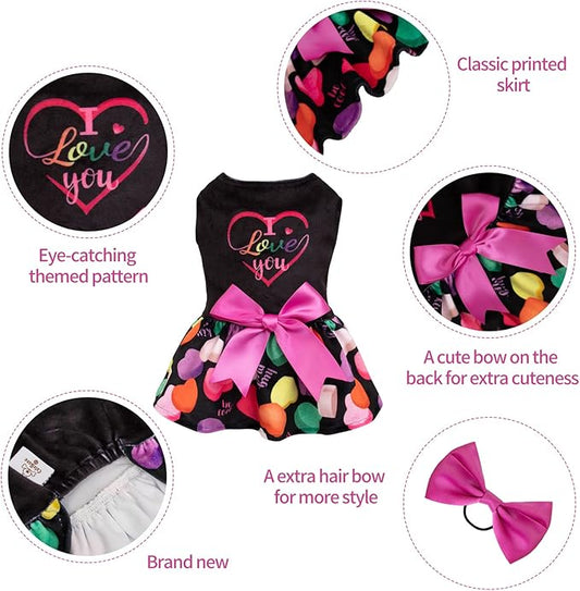 CuteBone I Love U Dress Velvet for Small Dogs Girl Puppy Dresses Black Dog Clothes CVA11S-D