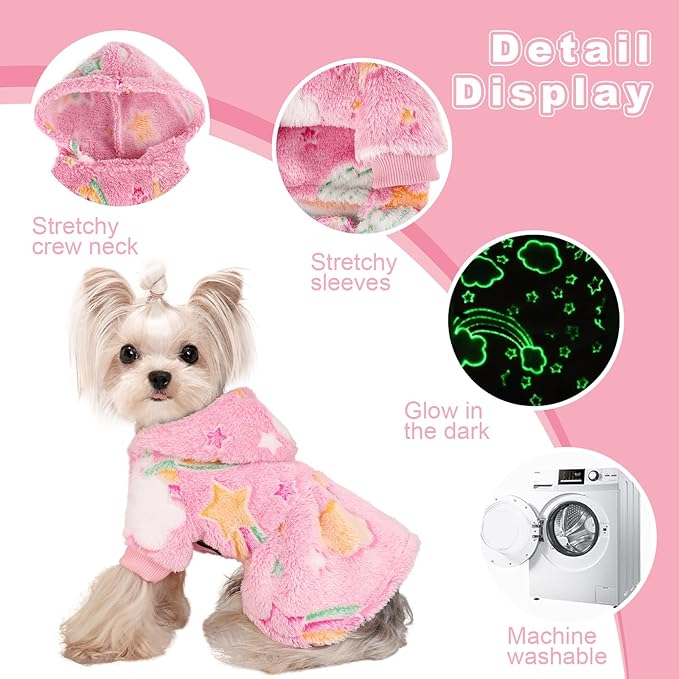 Dog Sweater Fleece Dog Hoodie Winter Puppy Clothes for Small Dogs Boy Girl Pet Hoodies Cold Weather Doggie Coats Fall Doggy Sweatshirt for Chihuahua Yorkie Cat Sweater Costume, Pink Rainbow, XS