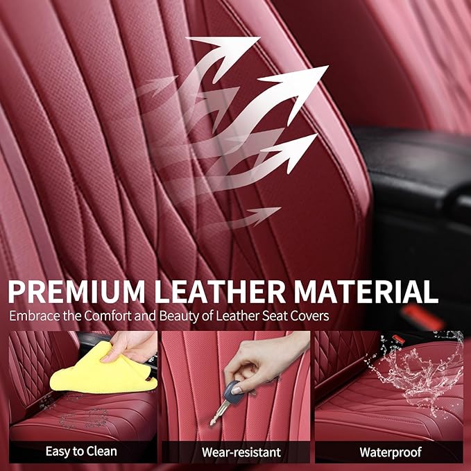 FLORICH Car Seat Covers Full Set, Luxury Seat Covers with 5 Seats, Waterproof Seat Protector Car Accessories Fit for Most Sedans SUV Pick-up Truck - Red