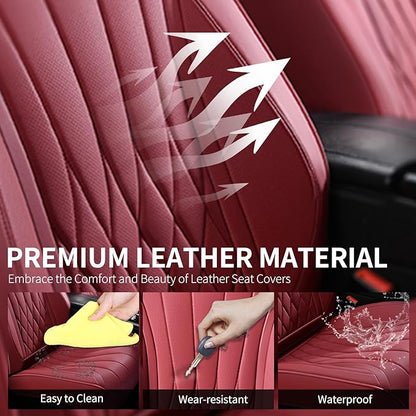 FLORICH Car Seat Covers Full Set, Luxury Seat Covers with 5 Seats, Waterproof Seat Protector Car Accessories Fit for Most Sedans SUV Pick-up Truck - Red