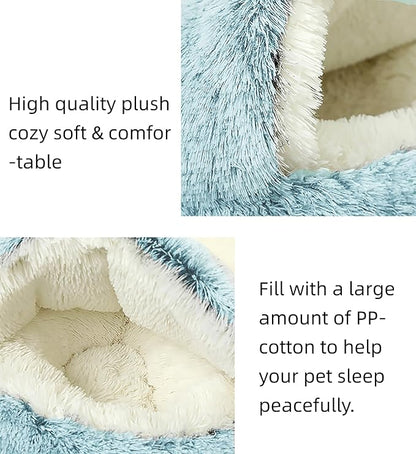 Dog Cave Bed for Small Dogs Cats Pets, Anti Anxiety Calming Plush Dog Beds, Fluffy Covered Hooded Cozy Burrow Puppy Beds, Anti-Slip Bottom Washable Pet Sleeping Bag (20" D, Green)