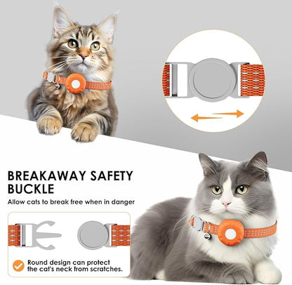 Cat Tracker, GPS Tracker Compatible with Apple Find My App(Only iOS), Waterproof Tracker Cat Collar with Safety Elastic Buckle, No Monthly Fee Pet Tracker for Cats, Works with Any Collar (Orange)