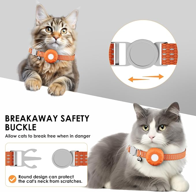 Smart Cat GPS Tracker | Real-Time Location & Cat Tracker Compatible with Apple Find My App (Only iOS) | Territory & Location History | Up to 5-Day Battery | Breakaway Collar Included, Orange