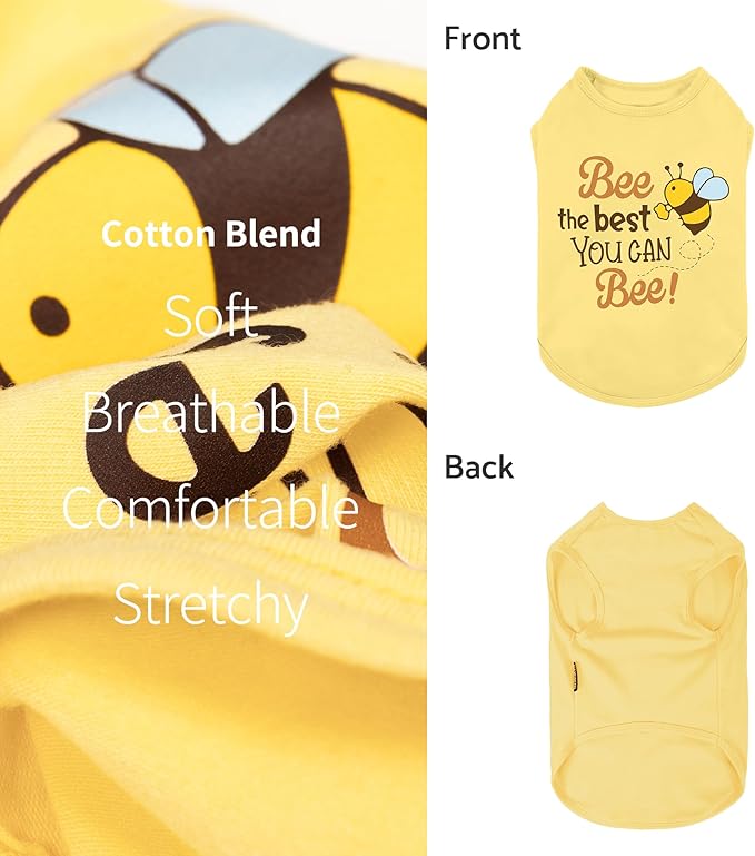 Fitwarm Bee the Best You Can Dog Shirt, Summer Clothes for Small Dogs Boy Girl, Funny Pet Outfit, Yellow, Brown, Blue, Small