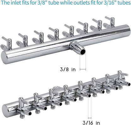Pawfly 8-Way Aquarium Air Flow Control Lever Valve Chromium Copper Distributor Fish Tank Splitter Pump Accessories