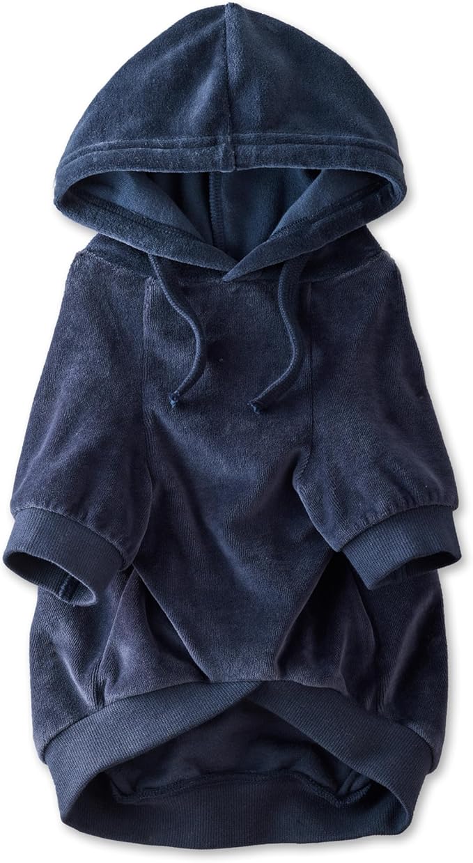 Pet Passion Cooper II Organic Cotton Velour Dog Hoodie Pet Coat for Small, Medium and Large Dogs, Navy, Medium