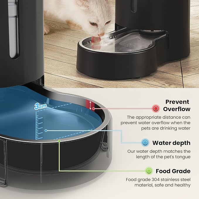 CZPET 2.5 Gallon Dog Water Bowl Dispenser with Filter (9.5L,Black) | With Stainless Steel Bowl Gravity Waterer, Large Capacity and Drinking Area Noise-Free for Pets