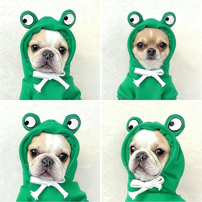 Pet Clothing Dog Transformation Frog Hoodie Autumn and Winter Warm Small Large Dog Method Dou Cat Bullfighting Clothes (Frog,XS)