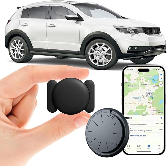 GPS Tracker for Vehicles, Tracker Device for Vehicles, No Subscription, No Monthly Fee Car Tracker Device Hidden Work with Find My (iOS Only), Magnetic Real-Time Vehicle Tracker for Kids Dogs, Black