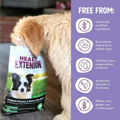 Health Extension Original Chicken & Brown Rice, Protein Packed Formula with Probiotics & Superfoods for Digestion & Coat Health (30 lb Bag)